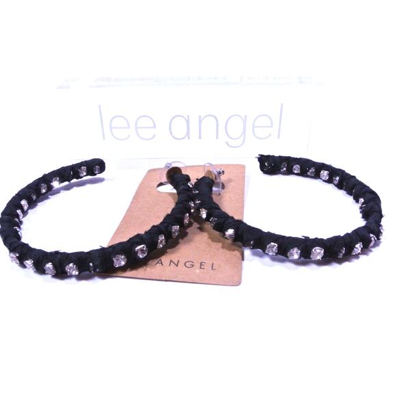 Neiman Marcus Lee Angel Women's Black Wrapped Crystal In and Out Hoops NWT 168 - Picture 9 of 10